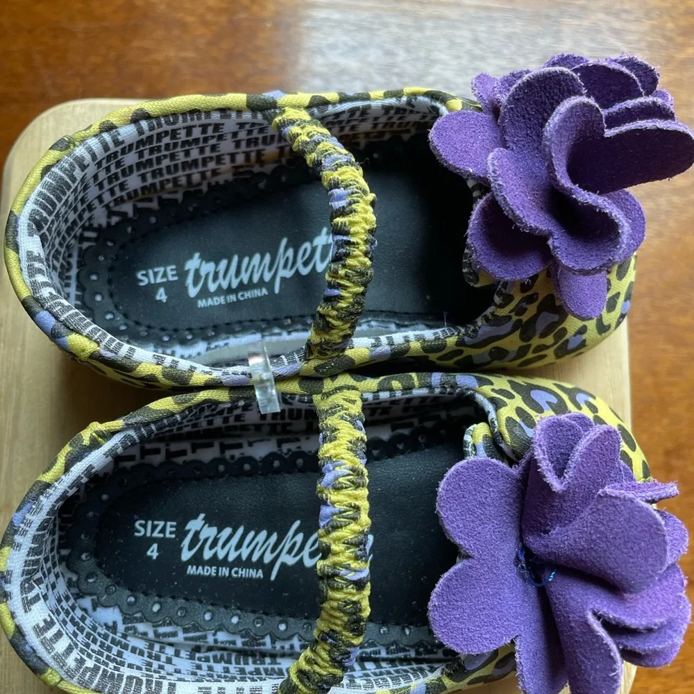 Trumpette girls size 4 purple cheetah print slip on shoes 12-18 months